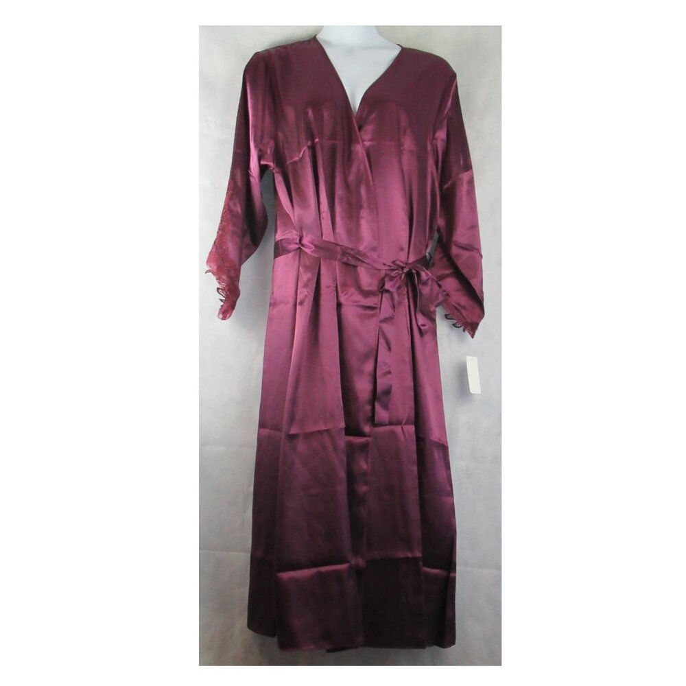 Flora by Flora Nikrooz Women's Plus Size Satin Stella Robe, Bordeaux Red, 2X - Picture 2 of 4
